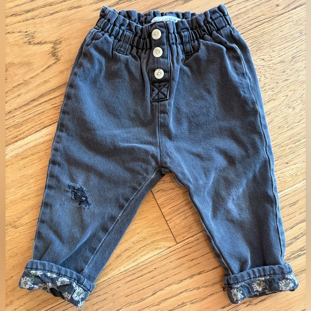 Black Zara Baby Jeans w/ Floral Lining / 12-18M